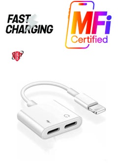 2 in 1 Dual Lightning Charger Cable Aux Audio Adapter Converter for iPhone 12/11/XS/XR/X/8/7/6/iPad, Support Calling+Charging+Music Control