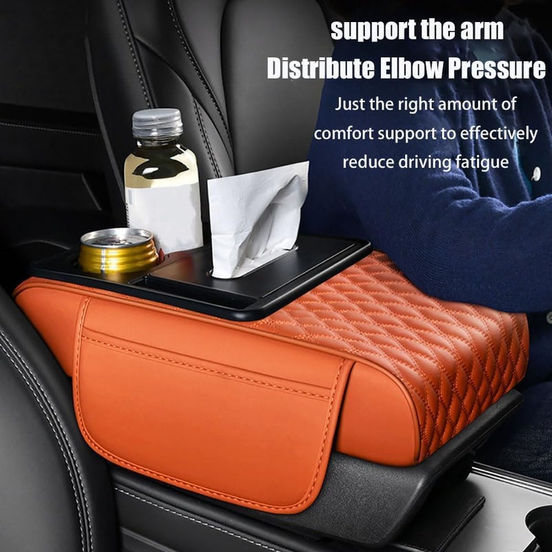 LINGYUE Car Armrest Cushion for BMW X1 F48 2016-2019,Thicken Height Pad Arm Rest Cushion with Pocket Tissue Cup Holder Memory Cotton,Orange - Image 5