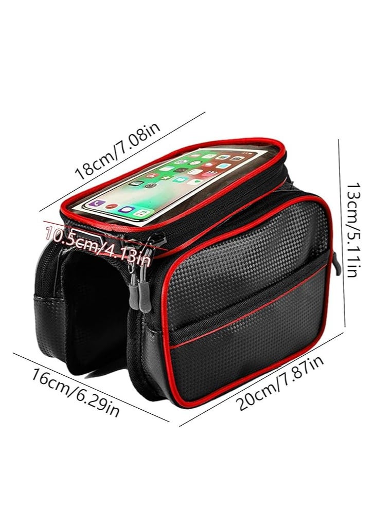 Generic - Rana store bicycle bag bag with frame  waterproof touch screen bicycle accessories bag for mobile and personal belongings  saddle bag black color red line  from Rana store - Image 1