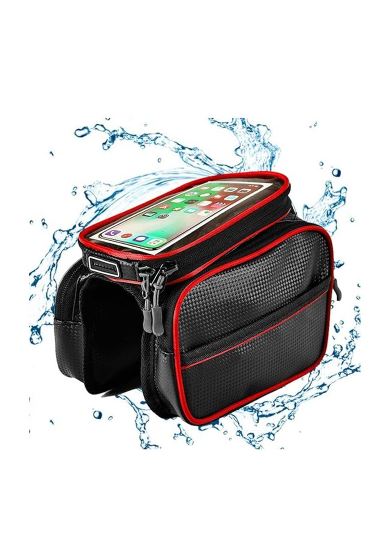 Generic - Rana store bicycle bag bag with frame  waterproof touch screen bicycle accessories bag for mobile and personal belongings  saddle bag black color red line  from Rana store - Image 1