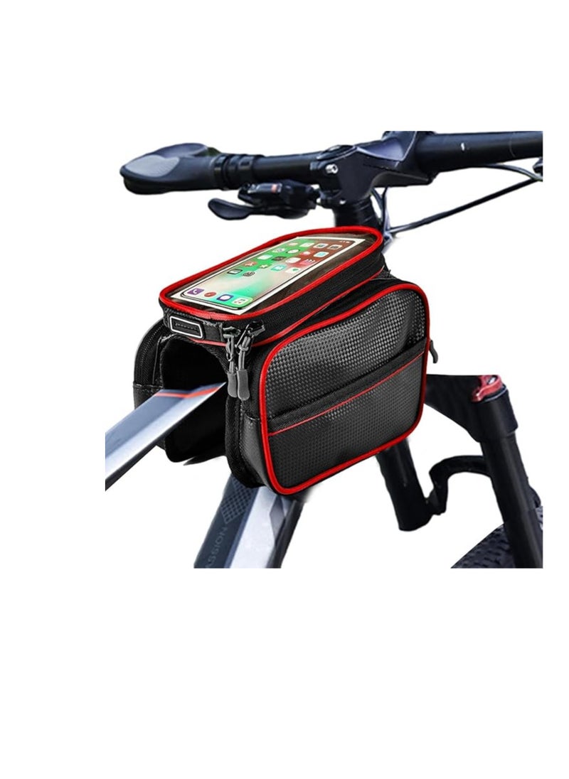 Generic - Rana store bicycle bag bag with frame  waterproof touch screen bicycle accessories bag for mobile and personal belongings  saddle bag black color red line  from Rana store - Image 1