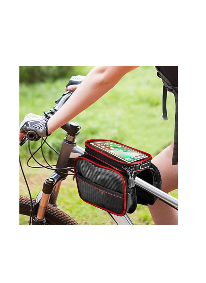 Generic - Rana store bicycle bag bag with frame  waterproof touch screen bicycle accessories bag for mobile and personal belongings  saddle bag black color red line  from Rana store - Image 1
