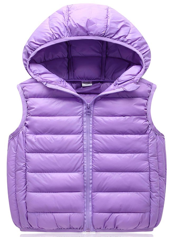 Aivtalk Baby Girls' Winter Jacket Vest With Hooded Puffer Thin Down Vest Zipped Lightweight Waistcoat Jacket for 2-3 Years Old Purple - Image 1