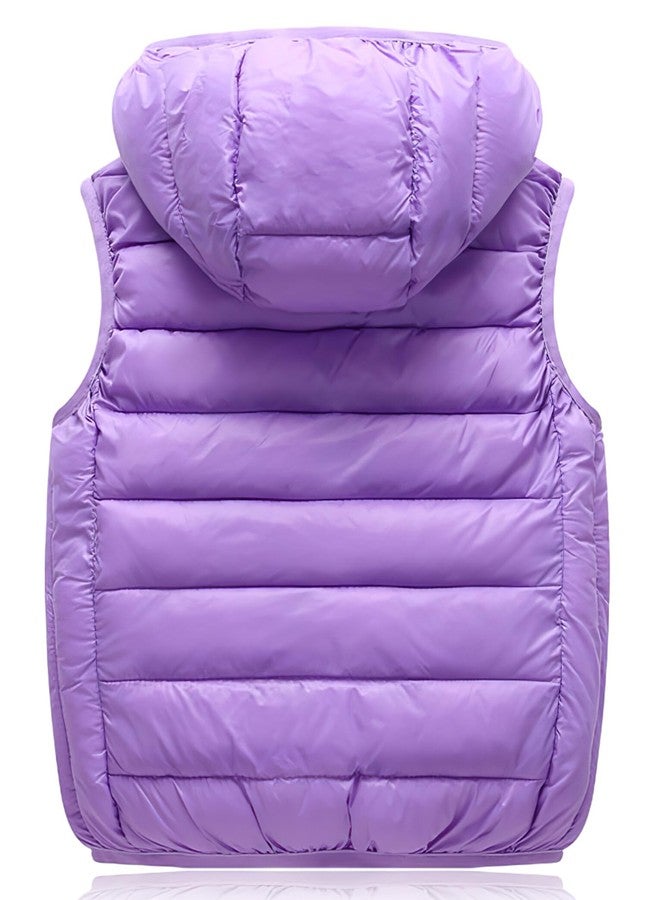 Aivtalk Baby Girls' Winter Jacket Vest With Hooded Puffer Thin Down Vest Zipped Lightweight Waistcoat Jacket for 2-3 Years Old Purple - Image 5