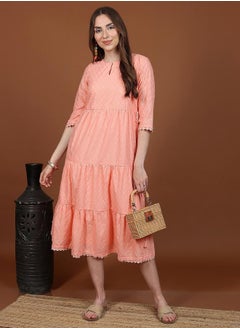 Ketch Embroidery Detail Keyhole Neck A-Line Midi Dress by Styli  - Image 1