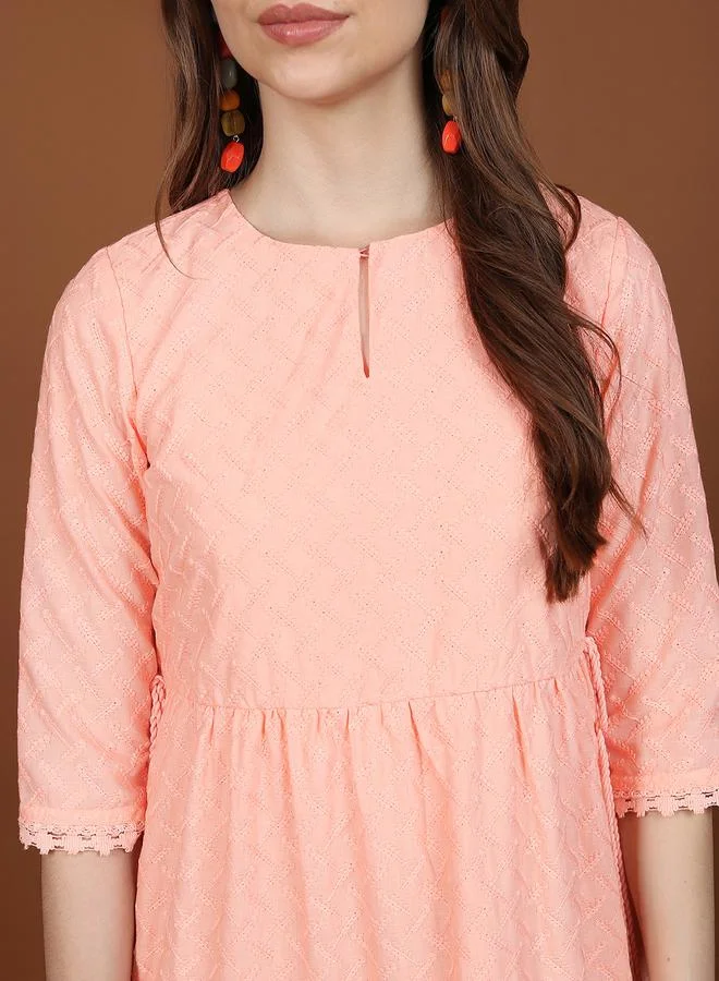 Ketch Ketch Embroidery Detail Keyhole Neck A-Line Midi Dress