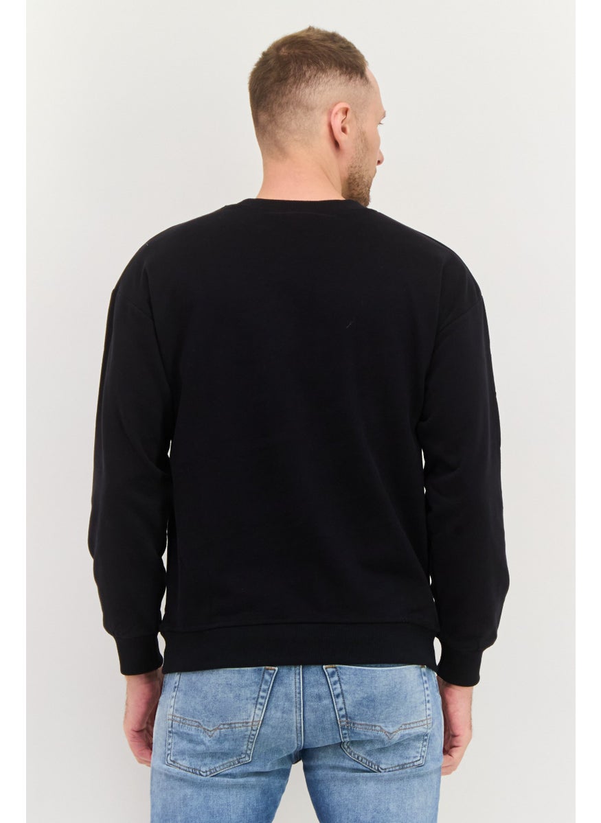 ELVIS Men Crew Neck Graphic Printed Long Sleeves Sweatshirt, Black  - Image 2