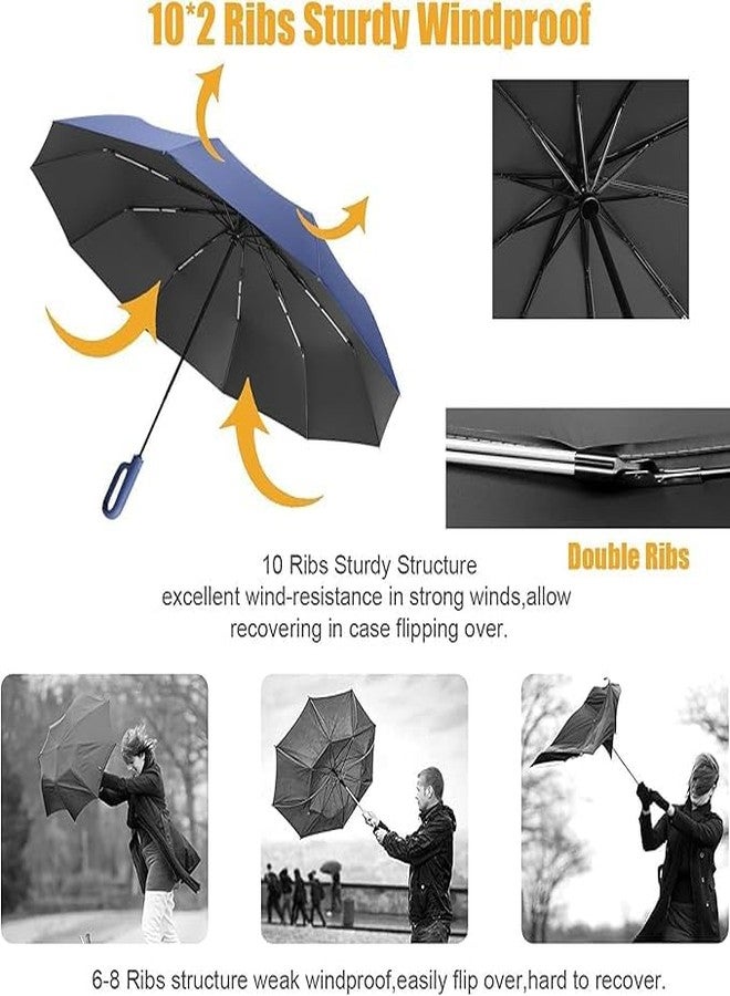 SPITEN Umbrella for Men Women || Folding Umbrella With Carabiner Handle || 10 Reinforced Ribles || Windproof and Sunproof || Auto Umbrella Big Size for Men/Women/Kids (Navy Blue) - Image 2