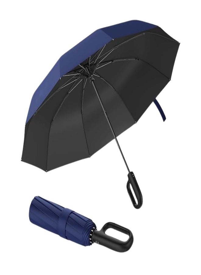 SPITEN Umbrella for Men Women || Folding Umbrella With Carabiner Handle || 10 Reinforced Ribles || Windproof and Sunproof || Auto Umbrella Big Size for Men/Women/Kids (Navy Blue) - Image 1