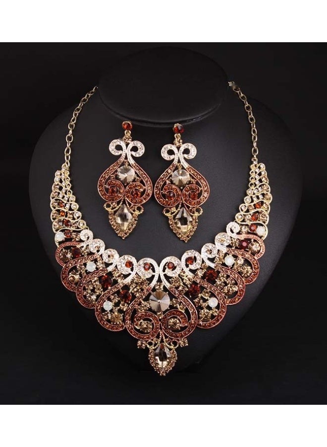 NIBEMINENT European and American Quality Full Rhinestone Collarbone Necklace and Earring Set