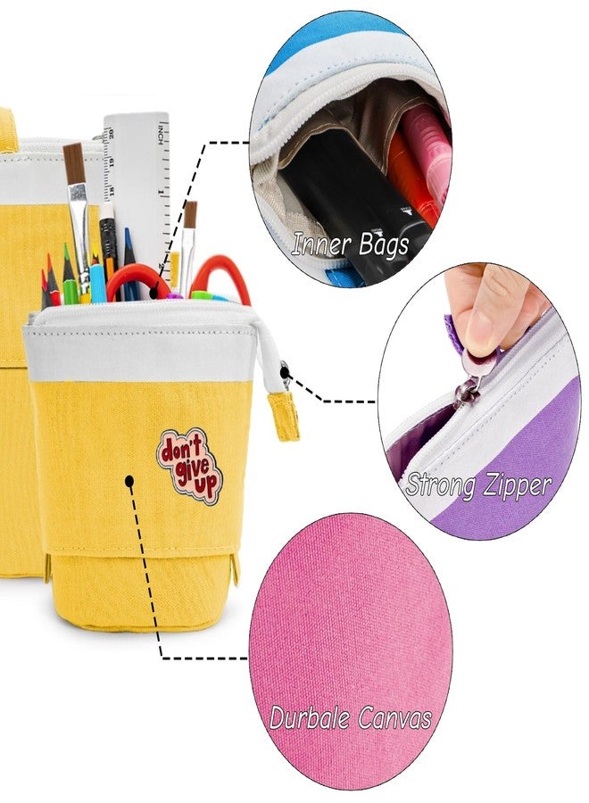 Nagpew 4 Pack Telescopic Pencil Case, Portable Standing Pen Pouch with Pins Zipper, 4 Colors Stand Up Stationary Holder Pop Up Make-up Bag for Pens, Cosmetics, Paintbrushes - Image 5