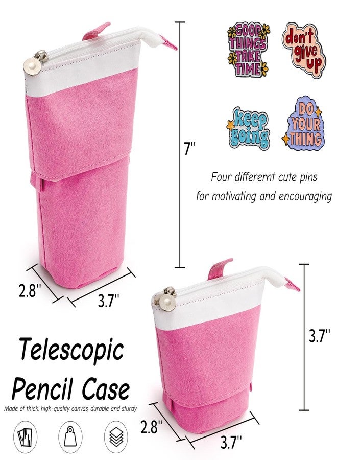 Nagpew 4 Pack Telescopic Pencil Case, Portable Standing Pen Pouch with Pins Zipper, 4 Colors Stand Up Stationary Holder Pop Up Make-up Bag for Pens, Cosmetics, Paintbrushes - Image 2
