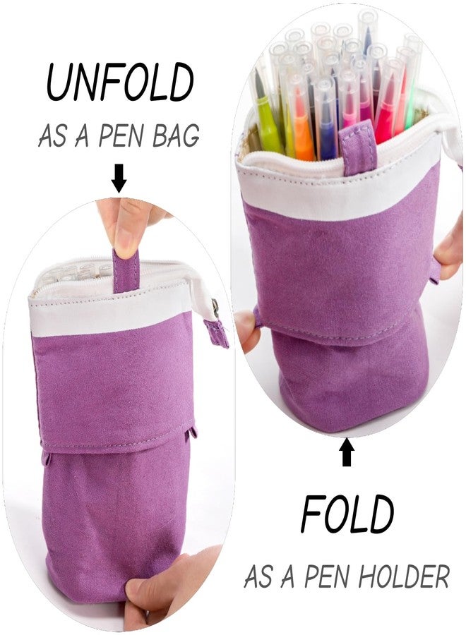 Nagpew 4 Pack Telescopic Pencil Case, Portable Standing Pen Pouch with Pins Zipper, 4 Colors Stand Up Stationary Holder Pop Up Make-up Bag for Pens, Cosmetics, Paintbrushes - Image 3