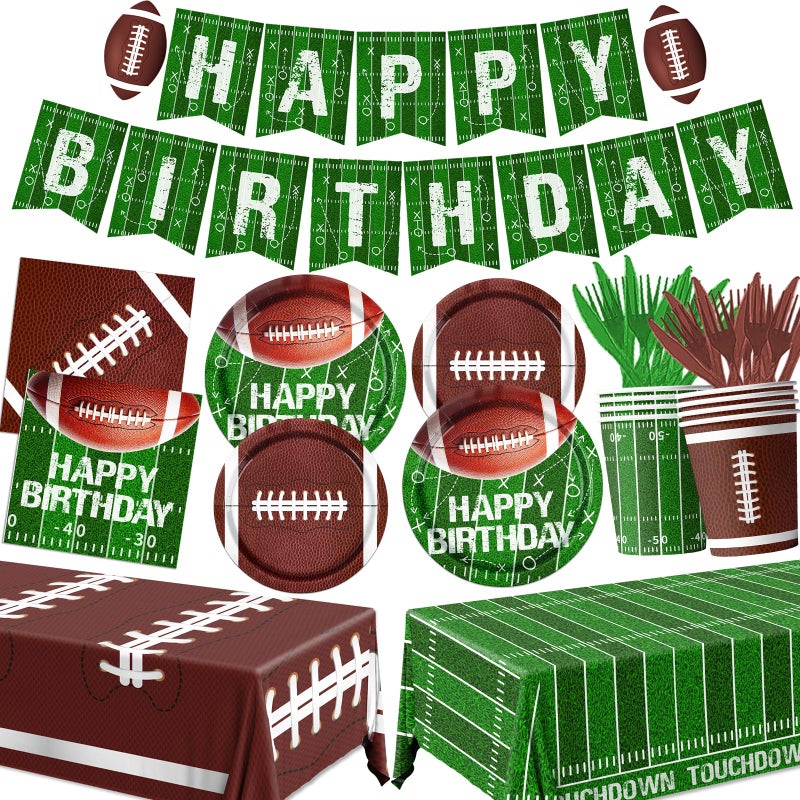 Football Birthday Party Decorations Football Plates Napkins Tablecloth Banner Football Party Supplies Tableware Set for Football Game Day Tailgate Party Decorations Serve 25