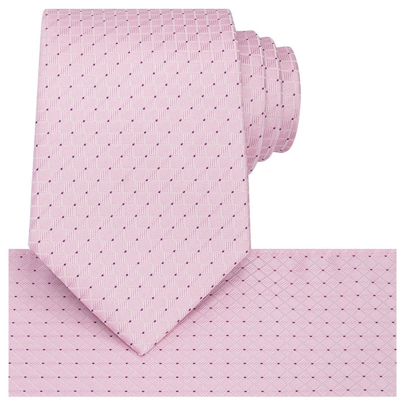 KissTies Pink Tie Purple Dots Wedding Necktie + Pocket Square