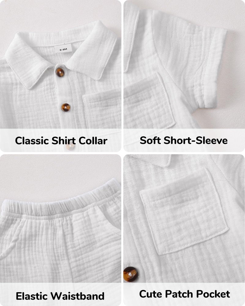 Jecson Baby Boy Clothes 0-3 Months to 3T Infant Toddler Boy Outfits Summer Cotton Baby Boy 2 Piece Outfit Set Button Down Shirt and Shorts for Boys - Image 5