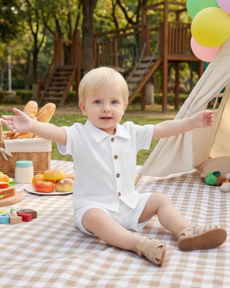 Jecson Baby Boy Clothes 0-3 Months to 3T Infant Toddler Boy Outfits Summer Cotton Baby Boy 2 Piece Outfit Set Button Down Shirt and Shorts for Boys - Image 3