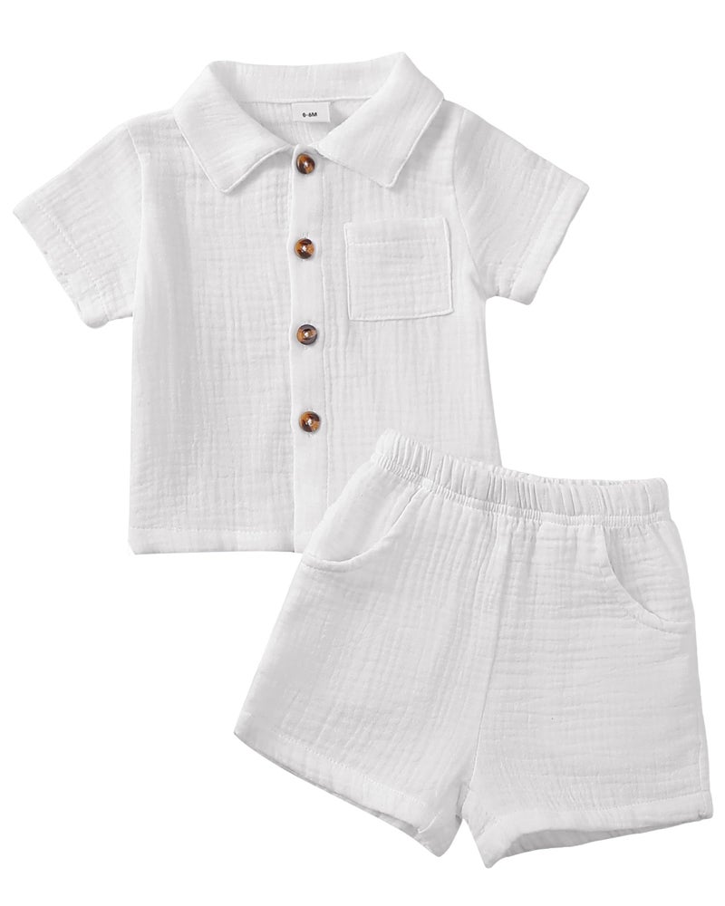 Jecson Baby Boy Clothes 0-3 Months to 3T Infant Toddler Boy Outfits Summer Cotton Baby Boy 2 Piece Outfit Set Button Down Shirt and Shorts for Boys - Image 1