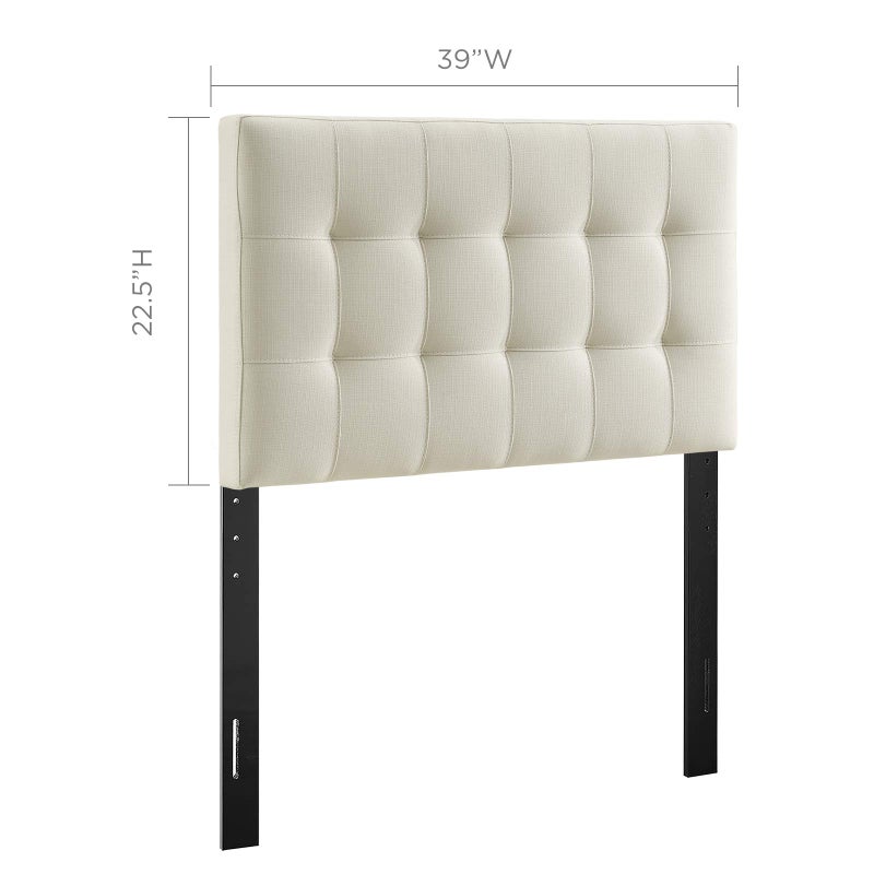 Modway Lily Tufted Linen Fabric Upholstered Twin Headboard in Ivory - Image 3