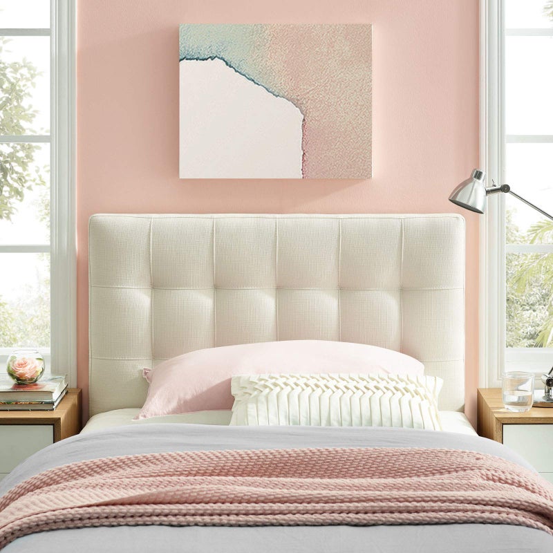 Modway Lily Tufted Linen Fabric Upholstered Twin Headboard in Ivory - Image 1