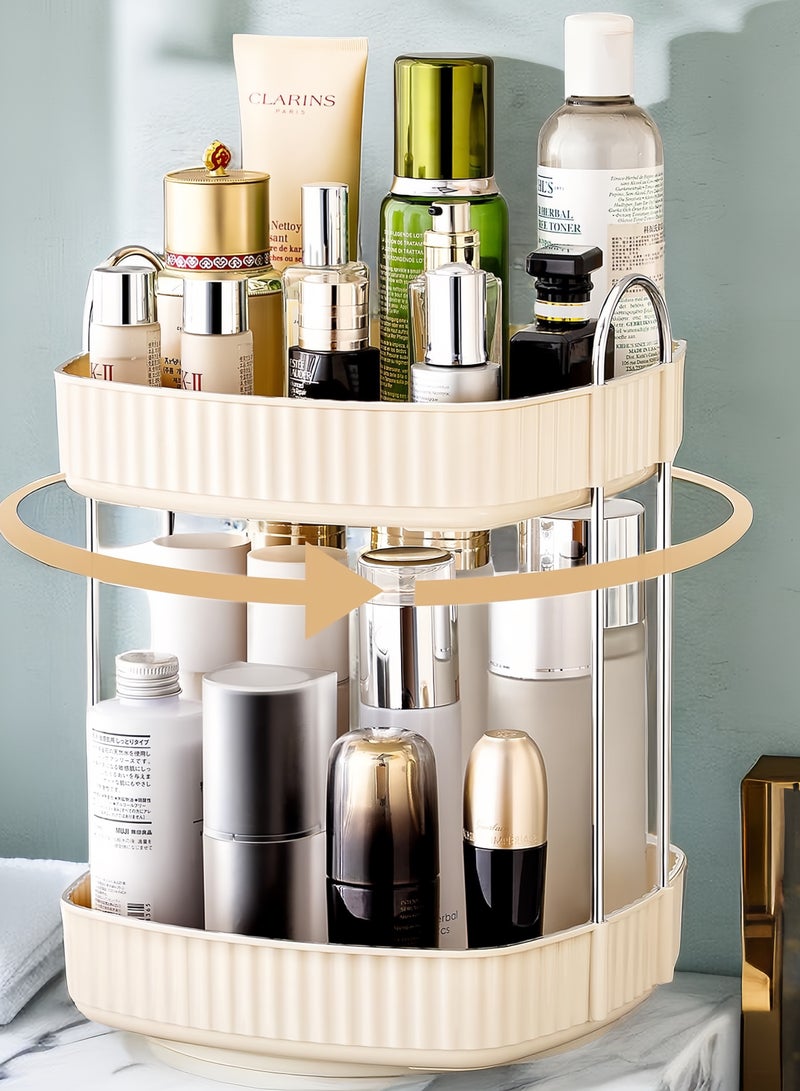 onecircle ONECIRCLE Rotating Makeup Organizer for Vanity,Double Tier Cosmetic organizer fits for Cosmetic Display,Skincare Organizer,Bathroom countertop and Lotions Storage & Display (cream white)  - Image 1
