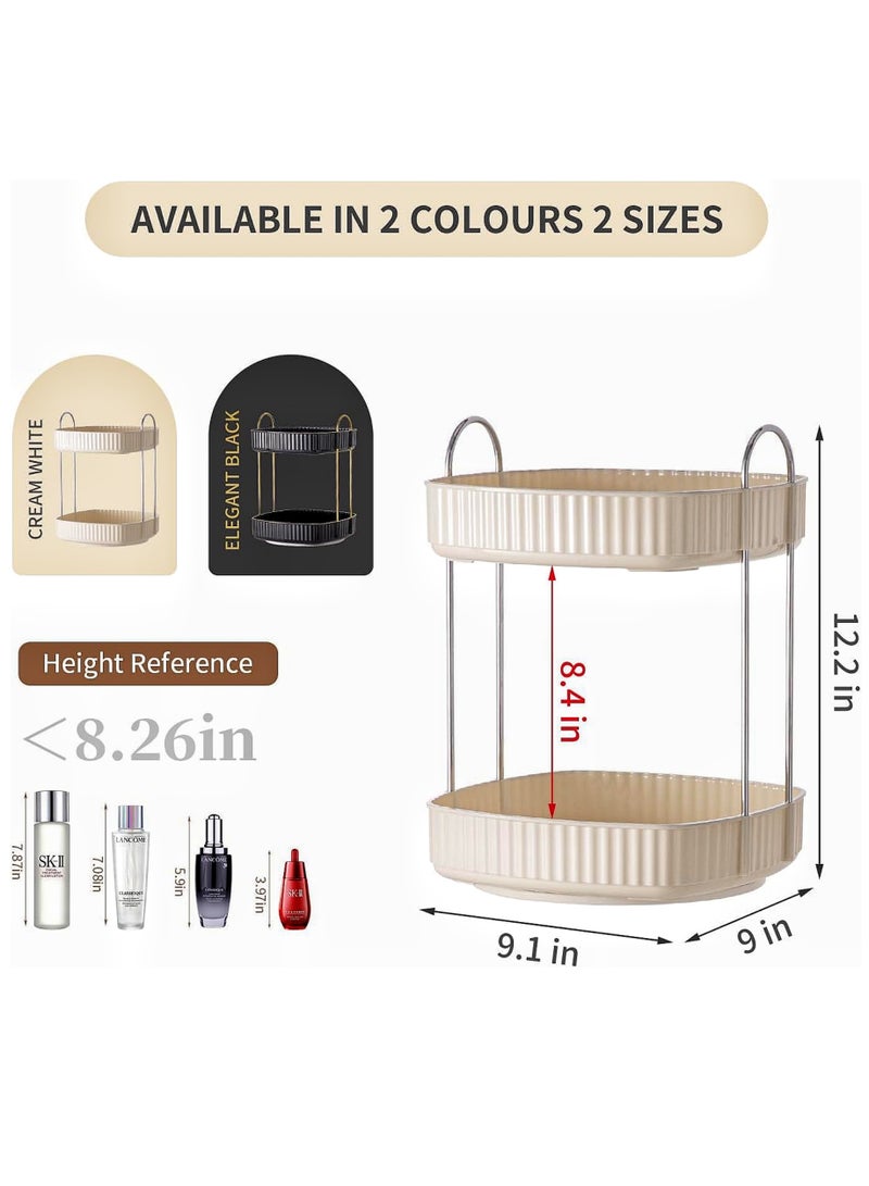 onecircle ONECIRCLE Rotating Makeup Organizer for Vanity,Double Tier Cosmetic organizer fits for Cosmetic Display,Skincare Organizer,Bathroom countertop and Lotions Storage & Display (cream white)  - Image 2