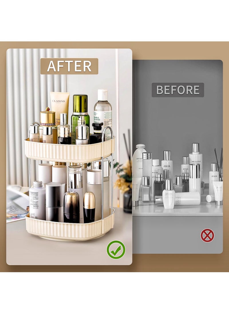 onecircle ONECIRCLE Rotating Makeup Organizer for Vanity,Double Tier Cosmetic organizer fits for Cosmetic Display,Skincare Organizer,Bathroom countertop and Lotions Storage & Display (cream white)  - Image 3