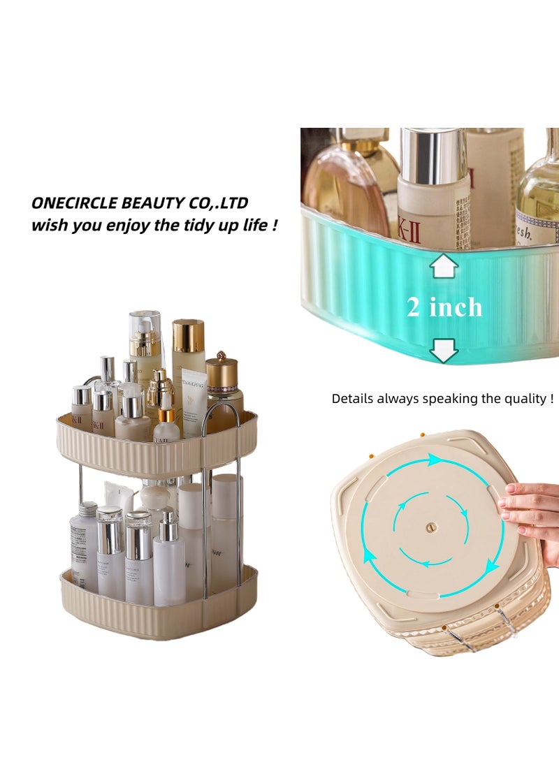 onecircle ONECIRCLE Rotating Makeup Organizer for Vanity,Double Tier Cosmetic organizer fits for Cosmetic Display,Skincare Organizer,Bathroom countertop and Lotions Storage & Display (cream white)  - Image 4