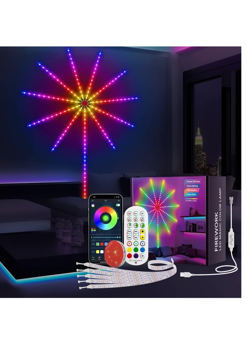Smart Firework Led Lights USB Powered Room Decor, 30cm Color Changing Fireworks Led Lights for Bedroom with Launch Burst Effect, RGB Led Strip Lights with Remote App Control for Christmas - Image 1