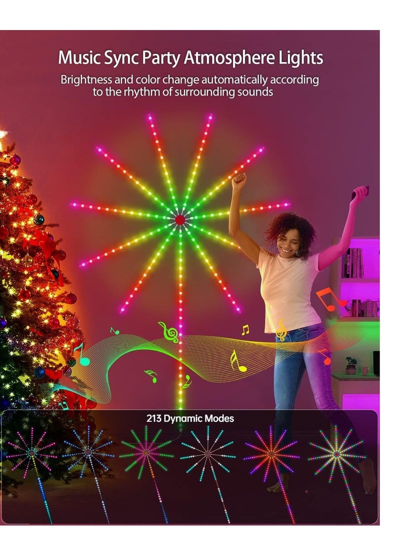 Smart Firework Led Lights USB Powered Room Decor, 30cm Color Changing Fireworks Led Lights for Bedroom with Launch Burst Effect, RGB Led Strip Lights with Remote App Control for Christmas - Image 2