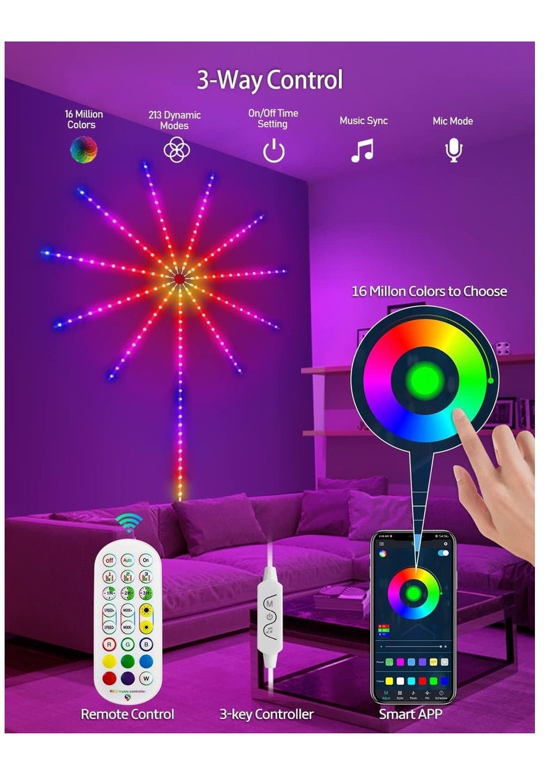 Smart Firework Led Lights USB Powered Room Decor, 30cm Color Changing Fireworks Led Lights for Bedroom with Launch Burst Effect, RGB Led Strip Lights with Remote App Control for Christmas - Image 3