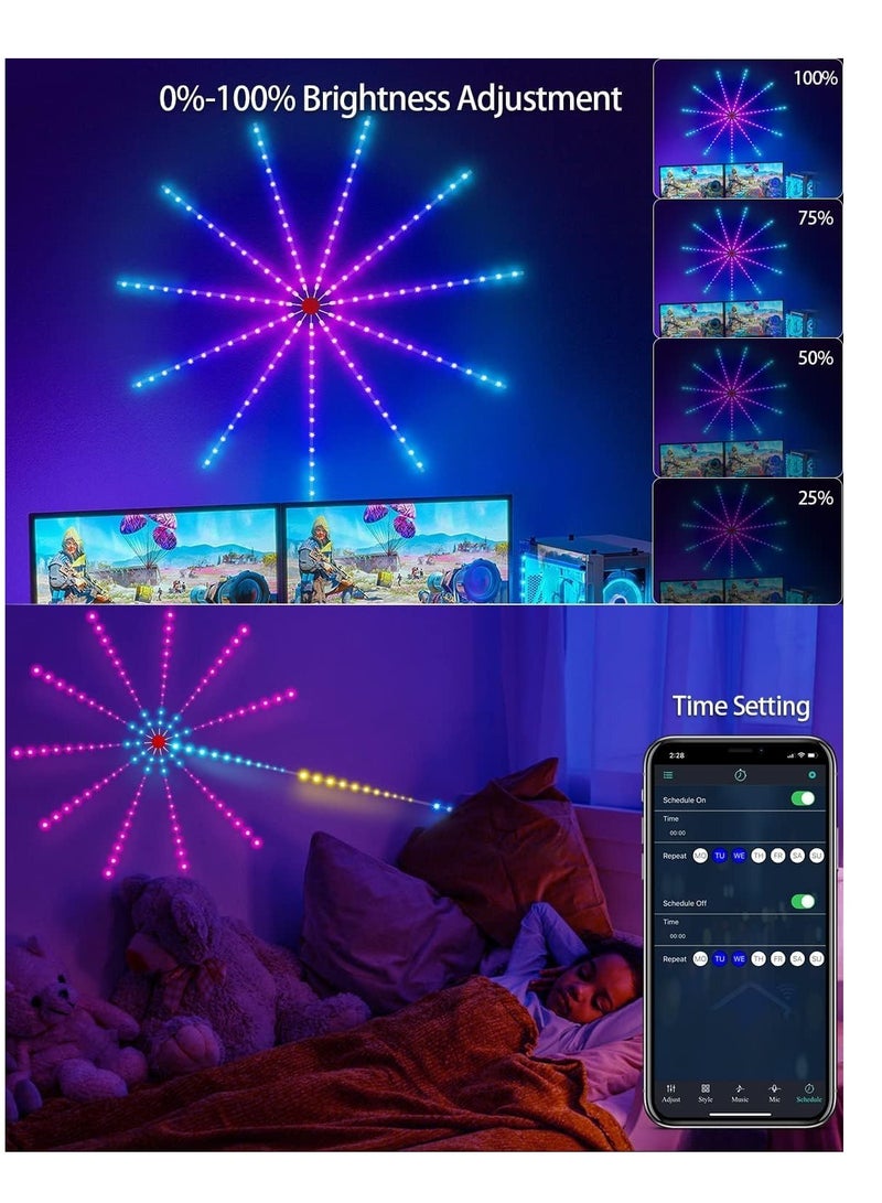 Smart Firework Led Lights USB Powered Room Decor, 30cm Color Changing Fireworks Led Lights for Bedroom with Launch Burst Effect, RGB Led Strip Lights with Remote App Control for Christmas - Image 4