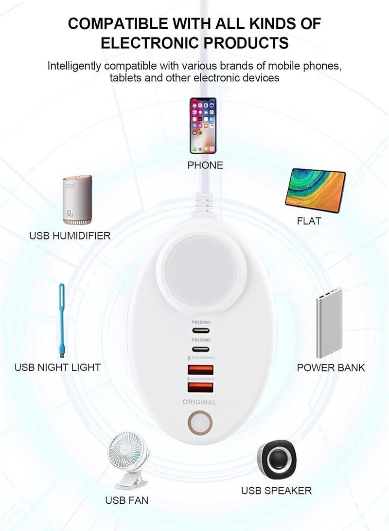 Raxoom 4 Ports, Multi-Port Charging Station 4 Ports – with Touch Light Dual USB Dual Type-C PD20W Rapid Oval USB Power Hub for - Image 5