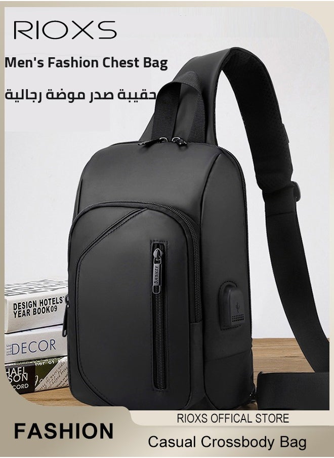 RIOXS Crossbody Sling Bag Body Chest Sling Shoulder Bag for Men Women Casual Shoulder Backpack Bag, Waterproof Chest Casual Daypack with Usb Charging Port for Travel Hiking  - Image 2