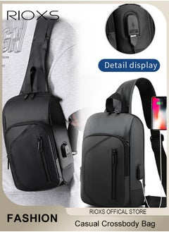 RIOXS Crossbody Sling Bag Body Chest Sling Shoulder Bag for Men Women Casual Shoulder Backpack Bag, Waterproof Chest Casual Daypack with Usb Charging Port for Travel Hiking  - Image 1