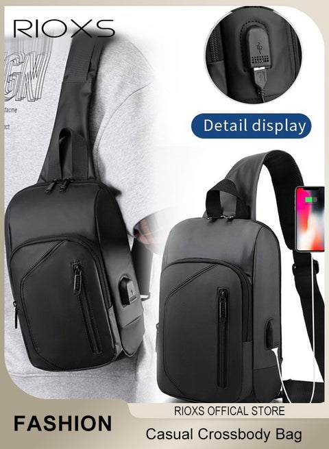 حقيبة كروس بودي للرجال حقيبة كتف كاجوال نسائية حقيبة يومية معلقة للصدر مقاومة للماء مع منفذ شحن USB مناسبة للسفر والمشي لمسافات طويلة