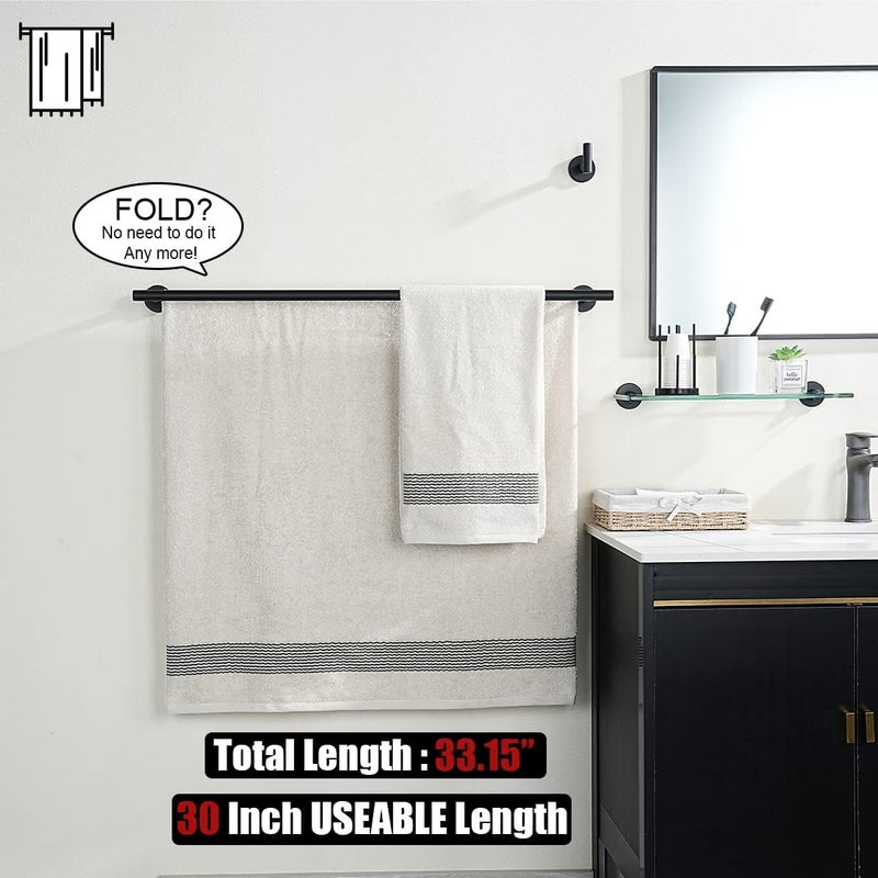 JQK Double Bath Towel Bar, Matte Black 33 Inch 304 Stainless Steel Thicken 0.8mm Towel Rack for Bathroom, Towel Holder Wall Mount, Useable Length 30 Inch 2 Pack, TB100L30-PB-P2 - Image 3