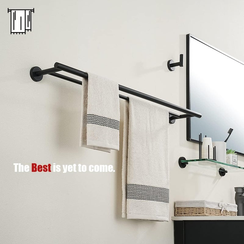 JQK Double Bath Towel Bar, Matte Black 33 Inch 304 Stainless Steel Thicken 0.8mm Towel Rack for Bathroom, Towel Holder Wall Mount, Useable Length 30 Inch 2 Pack, TB100L30-PB-P2 - Image 4
