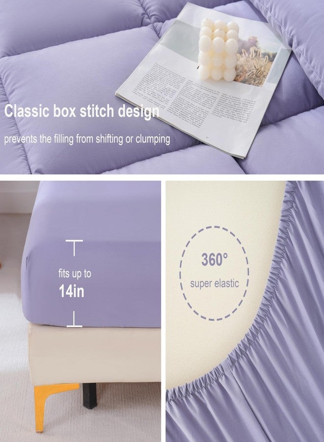 DOWNCOOL Full Size Comforter Sets, 7Pcs Full Size Bedding Sets Purple, All Season Down Alternative Bedding Comforter Sets with Comforter, Flat Sheet, Fitted Sheet, 2 Pillow Shams & 2 Pillowcases - Image 5