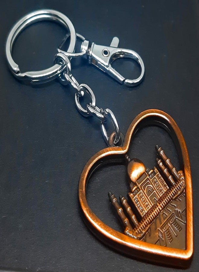 Aura Set Of 3 Heart Shaped Double Sided Metal Souvenir Taj Mahal India Gift Metal Keychain For Men Women Husband Wife Girl Boy Friend Bike Car Home Keychain - Image 4