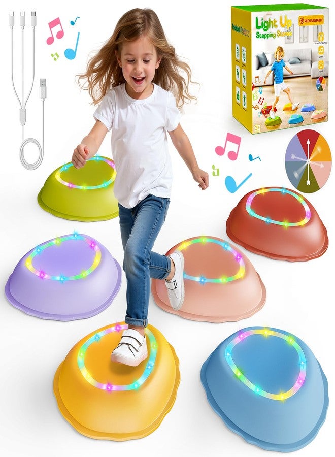 Scvcid Rechargeable Stepping Stones for Kids, 6pcs Non-Slip Balance Sensory Toys for Toddler, Kids Music & Light Up Indoor and Outdoor Play Equipment, Birthday Gifts Toys for 2 3 4 5+ Year Old Kids - Image 1