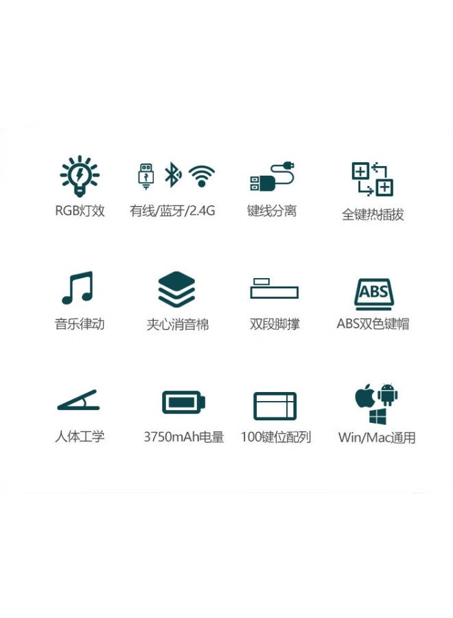 Rk98 Mechanical Keyboard, Wireless 2.4G Wired Bluetooth Tri-Mode Keyboard, For Laptop, Home Office, Desktop, Gaming, 100 Keys, 98 Layout, Rgb Backlight, White, Brown Switch - Image 1