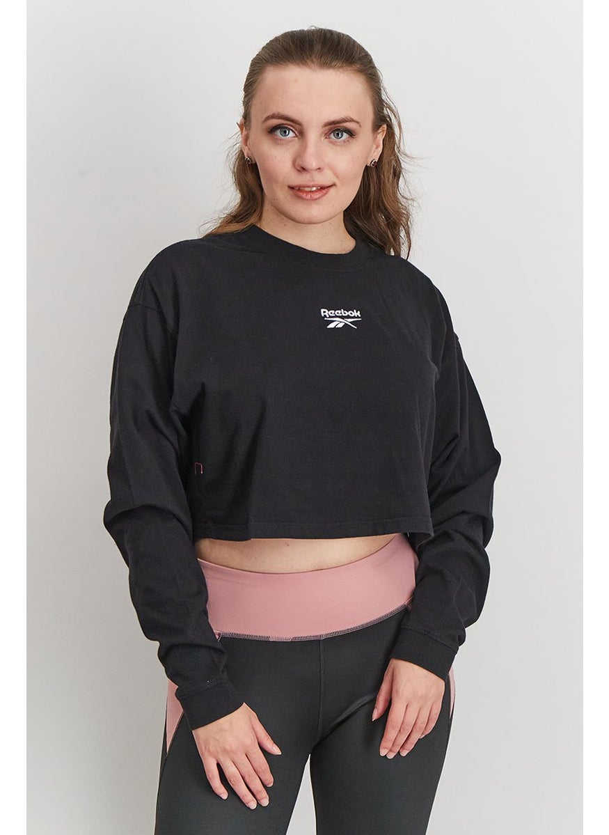 Reebok Women Sportswear Fit Long Sleeve Outdoor Crop Top, Black  - Image 1