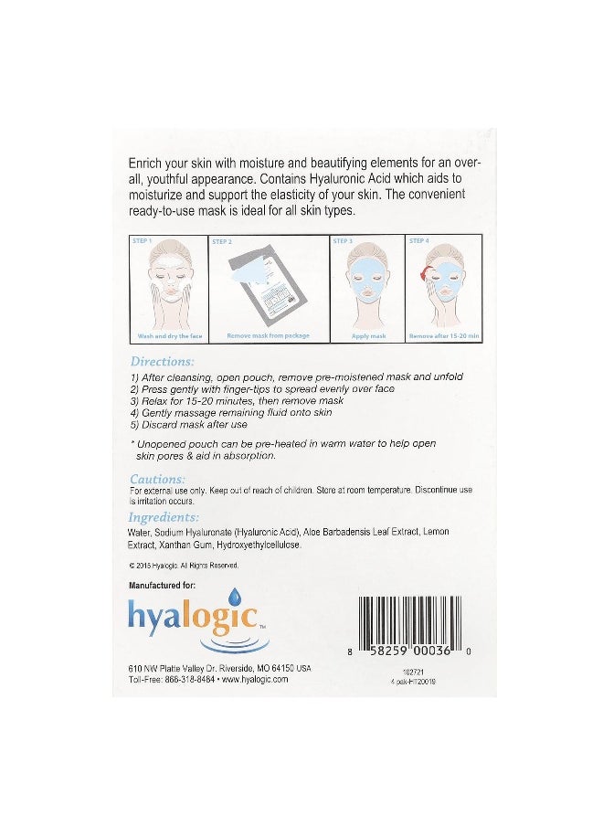 Hyalogic Hyalogic, HA Moisture Beauty Mask with Hyaluronic Acid & Aloe, Fragrance Free, 4 Masks, 0.8 oz Each  - Image 3