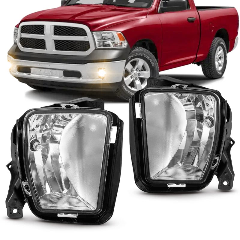 RAPOOSANS Fog Lights Lamps Assembly Kit for 2013 2014 2015 2016 2017 2018 Dodge Ram 1500 Pickup Truck Fog Light Replacement with Halogen Bulbs Switch and Wiring Kit
