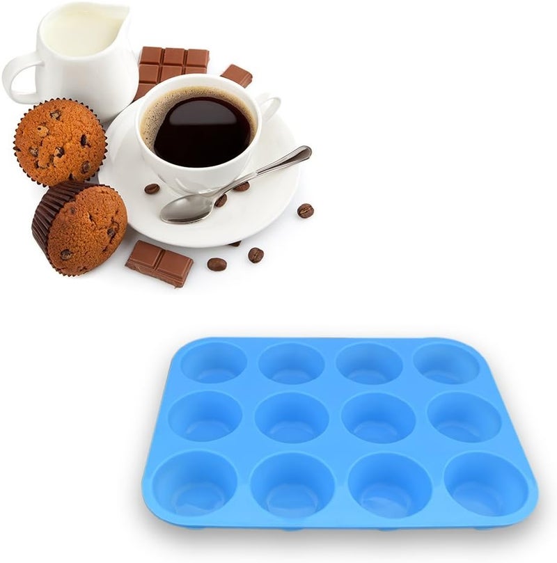 homEdge 12Cup Silicone Muffin Pan Pack of 3 NonStick Muffin Molds Baking Pan for Cupcake Tarts Egg BitesBlue - Image 2