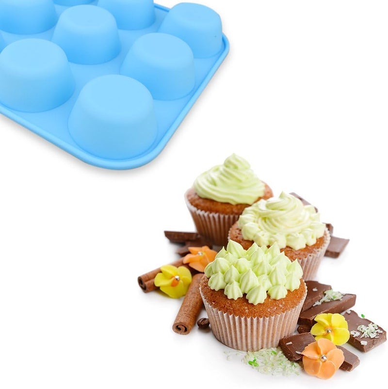 homEdge 12Cup Silicone Muffin Pan Pack of 3 NonStick Muffin Molds Baking Pan for Cupcake Tarts Egg BitesBlue - Image 3