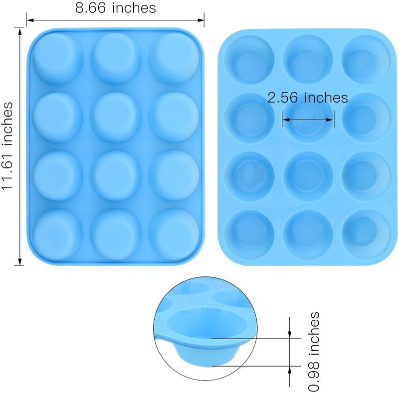 homEdge 12Cup Silicone Muffin Pan Pack of 3 NonStick Muffin Molds Baking Pan for Cupcake Tarts Egg BitesBlue - Image 5