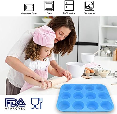 homEdge 12Cup Silicone Muffin Pan Pack of 3 NonStick Muffin Molds Baking Pan for Cupcake Tarts Egg BitesBlue - Image 4