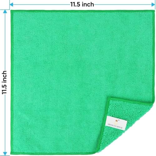 Showstopper Microfiber Cleaning Cloths for Kitchen & Home – Green, Pack of 10, 30x30cm, 250 GSM, Ultra Soft, Streak-Free, Lint-Free, Washable Kitchen Towel, Dusting Cloth and Car Cleaning Cloths - Image 2